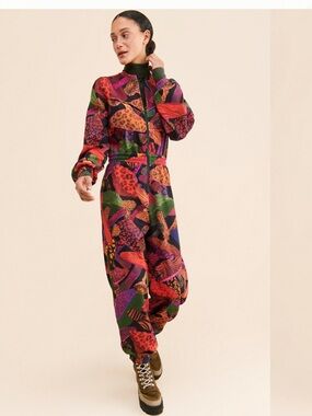 NWT Farm Rio Leopard Mushroom French Terry Jumpsuit. Size XL